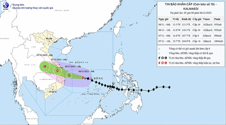 Thời tiết ngày 6/11: Khu vực Nam Trung Bộ mưa rất to do ảnh hưởng bão