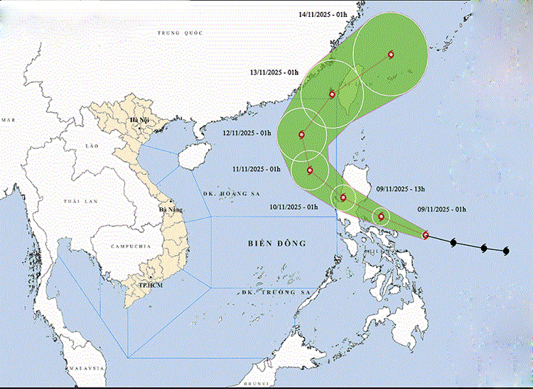 Thời tiết ngày 9/11: Bắc Bộ mưa rải rác, trên biển bão Fung-wong áp sát biển Đông