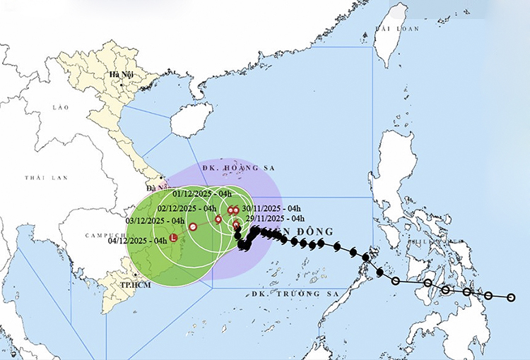 Thời tiết ngày 29/11: Bão số 15 giảm cấp, hướng đất liền